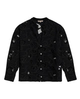 Womens Shirt Straight Silhouette Polyester–Rayon Eyelet Fabric Mandarin Collar - Black 63_711H014_NEG194004_3