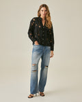 Womens Shirt Straight Silhouette Polyester–Rayon Eyelet Fabric Mandarin Collar - Black 63_711H014_NEG194004_4
