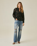 Womens Shirt Straight Silhouette Polyester–Rayon Eyelet Fabric Mandarin Collar - Black 63_711H014_NEG194004_4