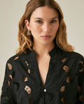 Womens Shirt Straight Silhouette Polyester–Rayon Eyelet Fabric Mandarin Collar - Black 63_711H014_NEG194004_5