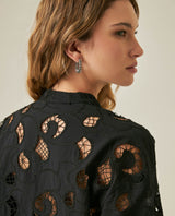 Womens Shirt Straight Silhouette Polyester–Rayon Eyelet Fabric Mandarin Collar - Black 63_711H014_NEG194004_7