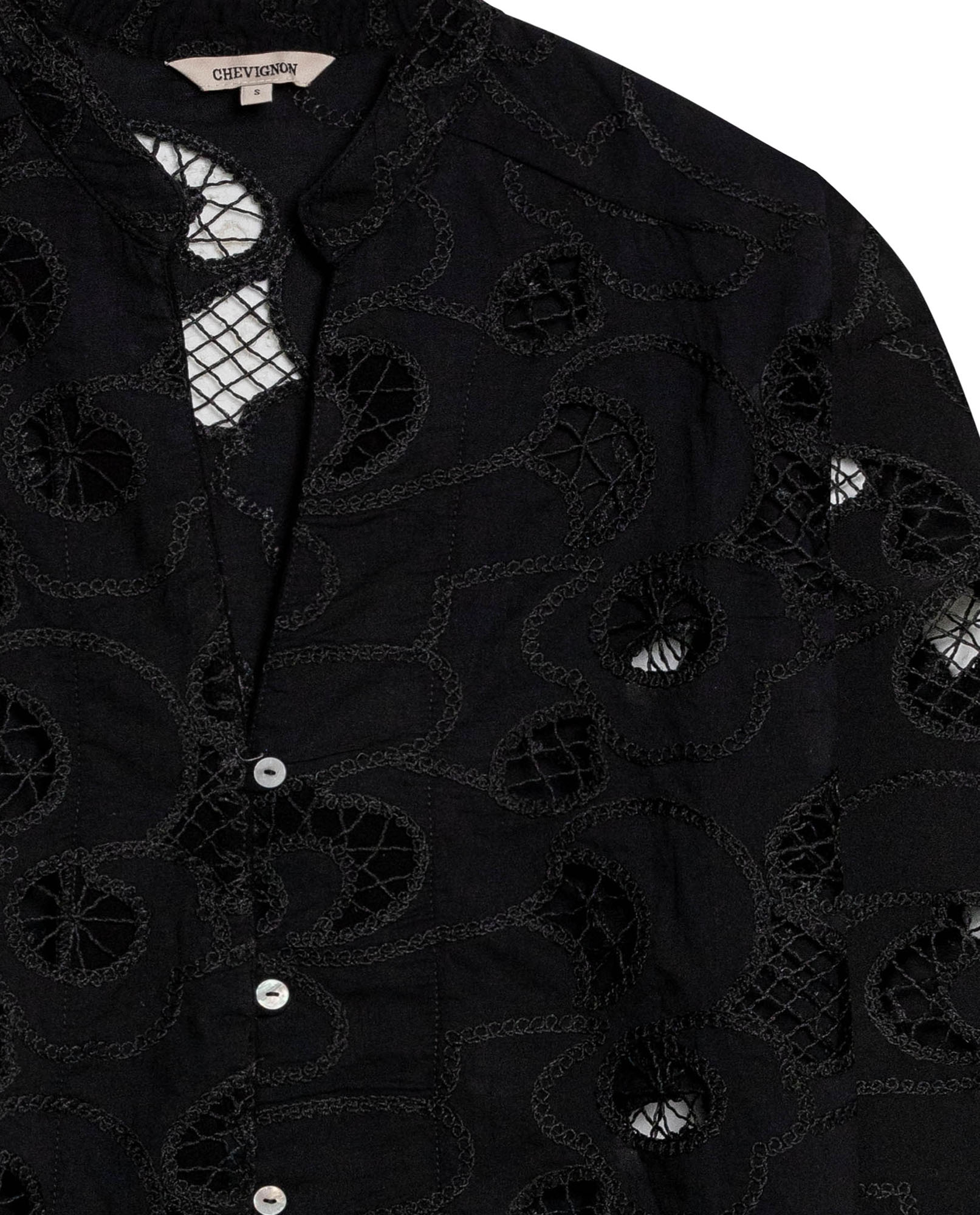 Womens Shirt Straight Silhouette Polyester–Rayon Eyelet Fabric Mandarin Collar - Black 63_711H014_NEG194004_8