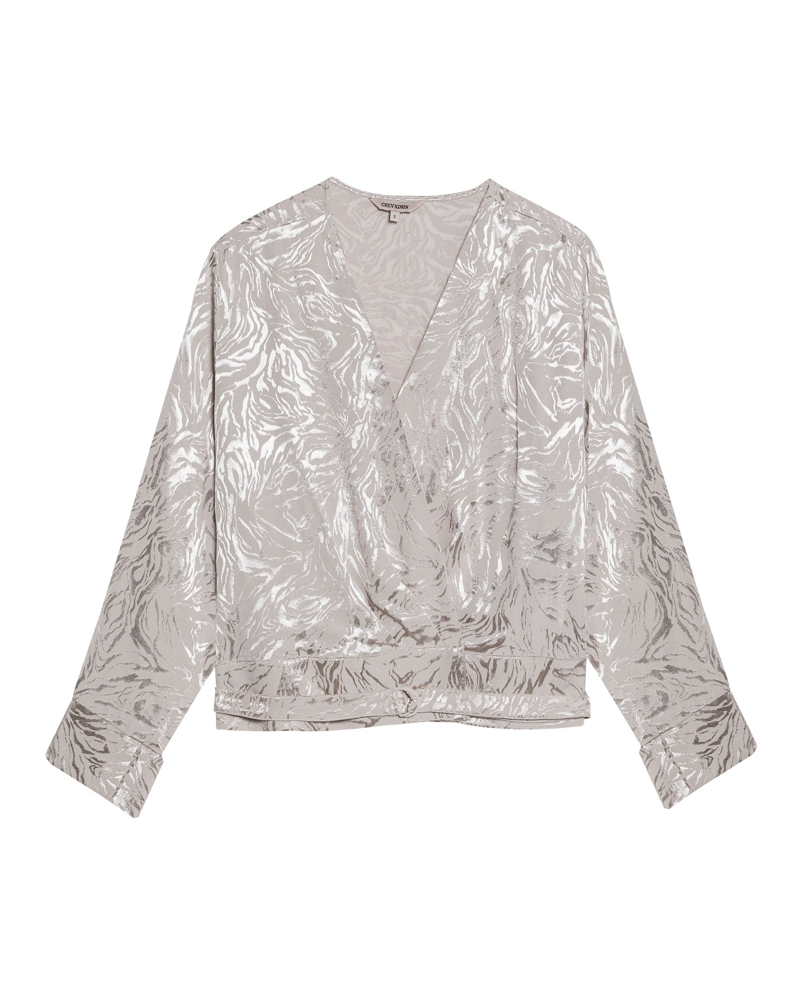 Womens Blouse Semi-Wide Silhouette Viscose–Rayon Jacquard Sheen - Beige 63_711H015_BEI140002_3