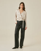Womens Blouse Semi-Wide Silhouette Viscose–Rayon Jacquard Sheen - Beige 63_711H015_BEI140002_4