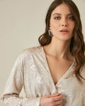 Womens Blouse Semi-Wide Silhouette Viscose–Rayon Jacquard Sheen - Beige 63_711H015_BEI140002_5