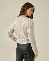 Womens Blouse Semi-Wide Silhouette Viscose–Rayon Jacquard Sheen - Beige 63_711H015_BEI140002_6