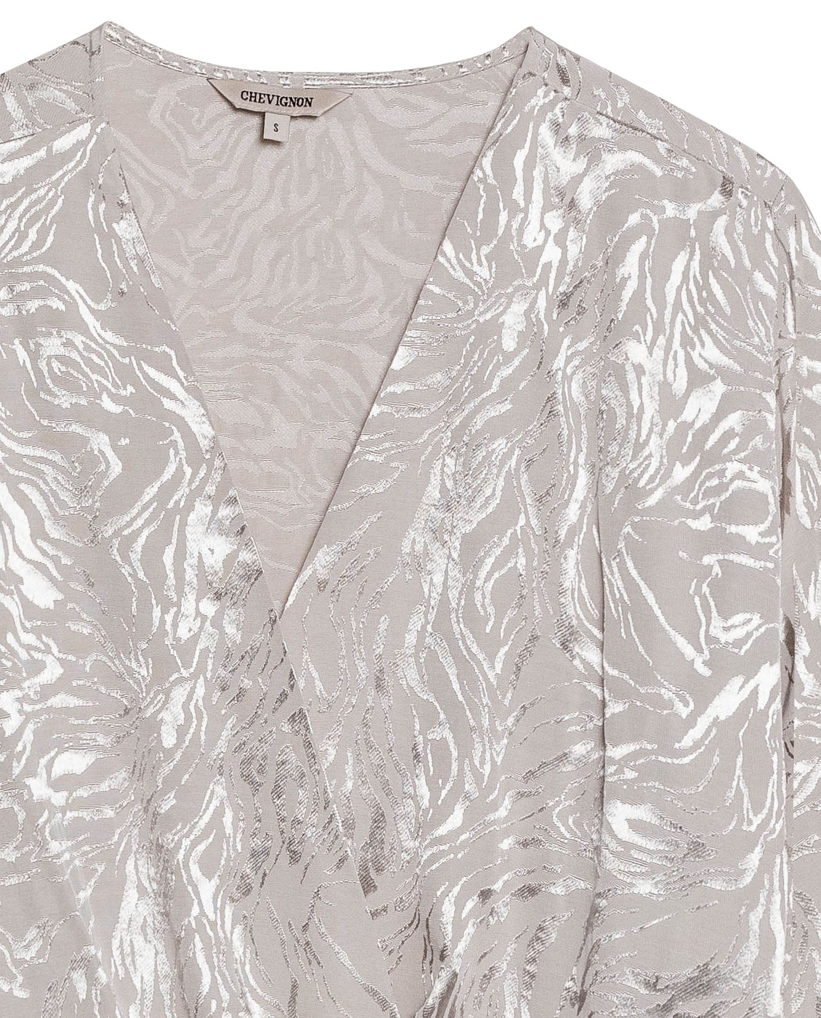 Womens Blouse Semi-Wide Silhouette Viscose–Rayon Jacquard Sheen - Beige 63_711H015_BEI140002_8