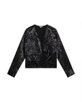 Womens Blouse Semi-Wide Silhouette Viscose–Rayon Jacquard Sheen - Black 63_711H015_NEG194004_3