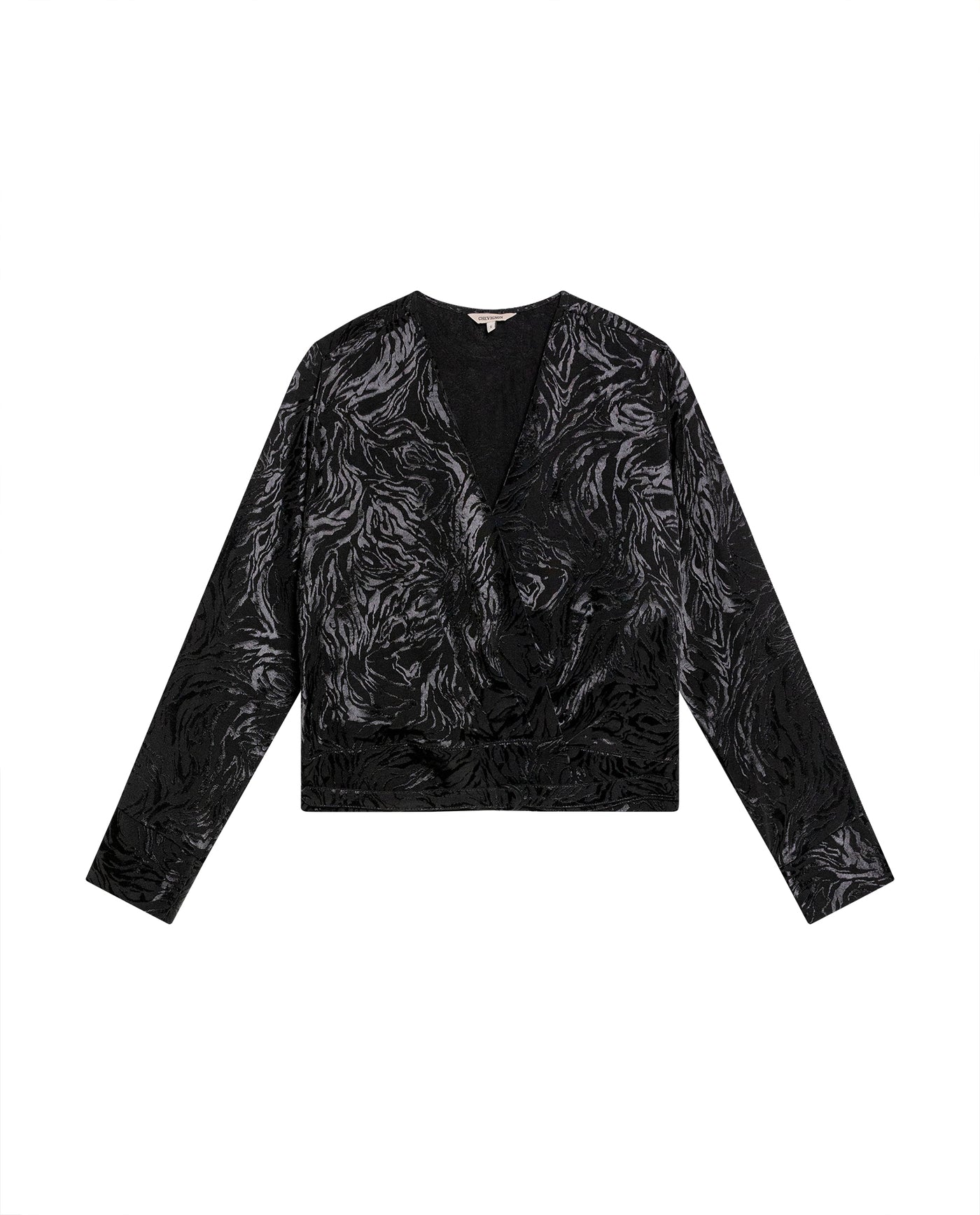 Womens Blouse Semi-Wide Silhouette Viscose–Rayon Jacquard Sheen - Black 63_711H015_NEG194004_3