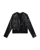Womens Blouse Semi-Wide Silhouette Viscose–Rayon Jacquard Sheen - Black 63_711H015_NEG194004_3