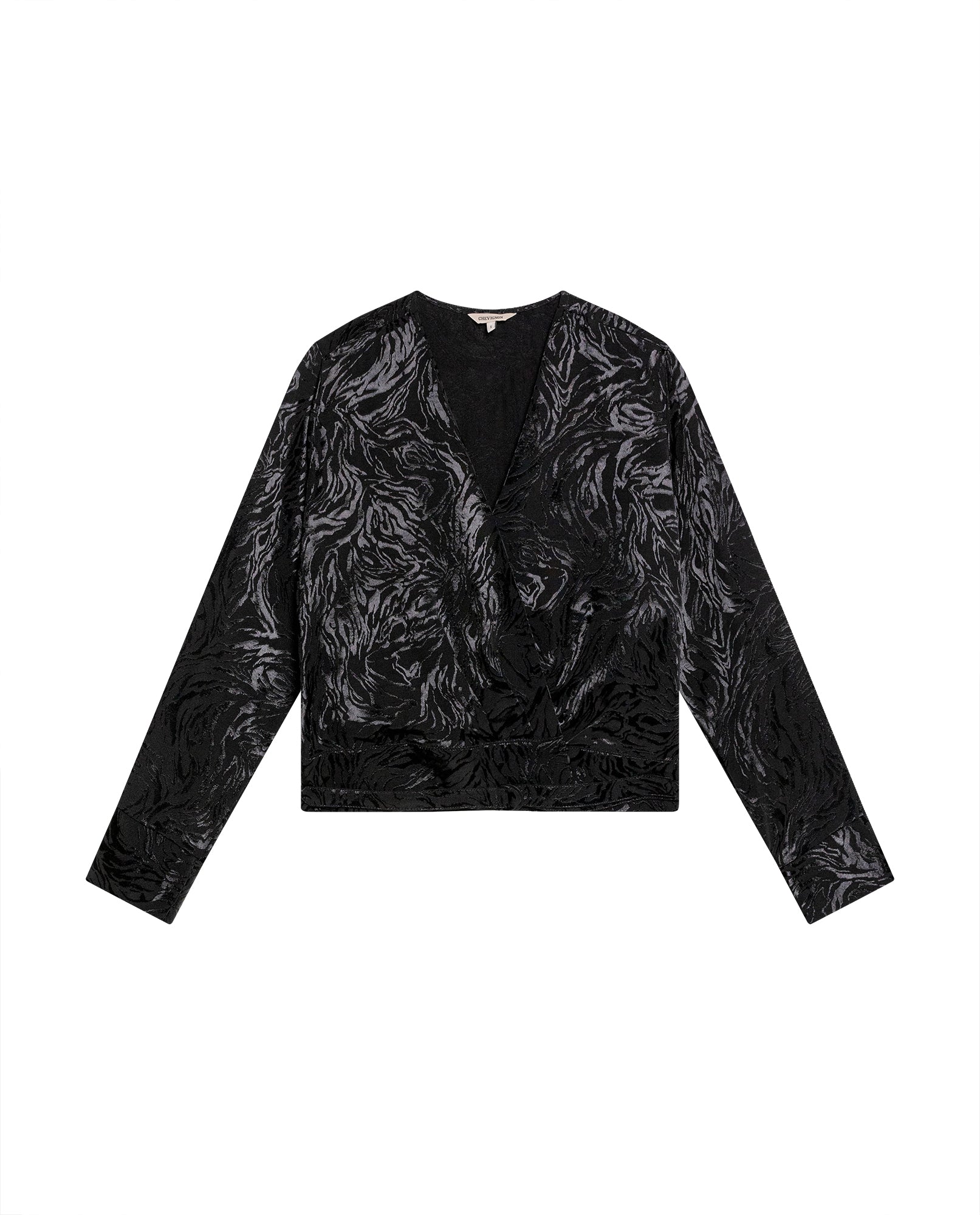 Womens Blouse Semi-Wide Silhouette Viscose–Rayon Jacquard Sheen - Black 63_711H015_NEG194004_3