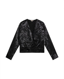 Womens Blouse Semi-Wide Silhouette Viscose–Rayon Jacquard Sheen - Black 63_711H015_NEG194004_3