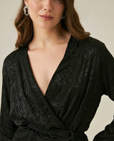 Womens Blouse Semi-Wide Silhouette Viscose–Rayon Jacquard Sheen - Black 63_711H015_NEG194004_5