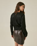 Womens Blouse Semi-Wide Silhouette Viscose–Rayon Jacquard Sheen - Black 63_711H015_NEG194004_6
