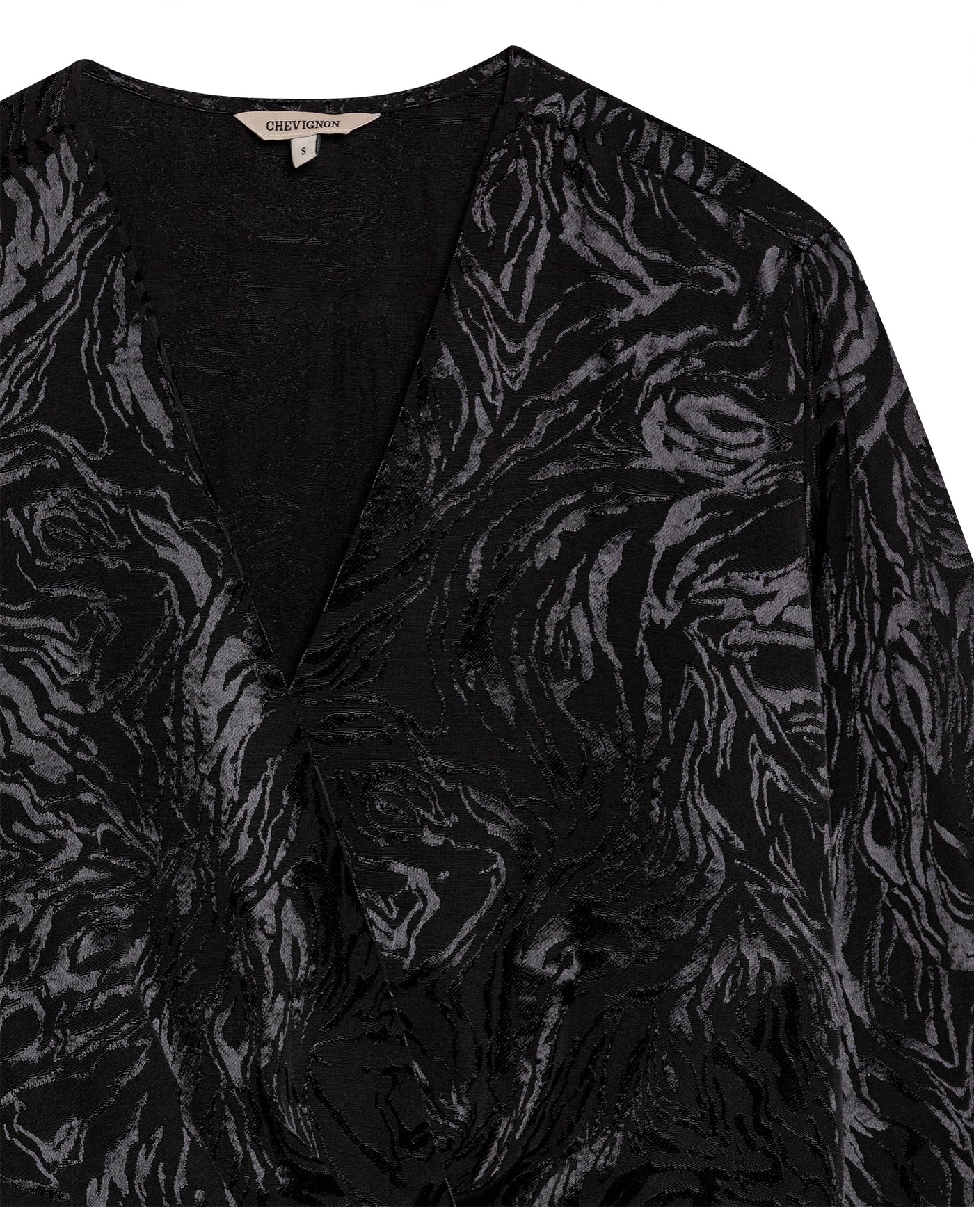 Womens Blouse Semi-Wide Silhouette Viscose–Rayon Jacquard Sheen - Black 63_711H015_NEG194004_8