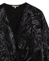 Womens Blouse Semi-Wide Silhouette Viscose–Rayon Jacquard Sheen - Black 63_711H015_NEG194004_8