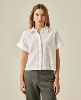 Womens Shirt Oversized Cotton Embroidered Short Sleeve - White 63_711H016_BLA110601_0