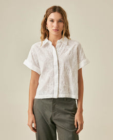 Womens Shirt Oversized Cotton Embroidered Short Sleeve - White 63_711H016_BLA110601_0