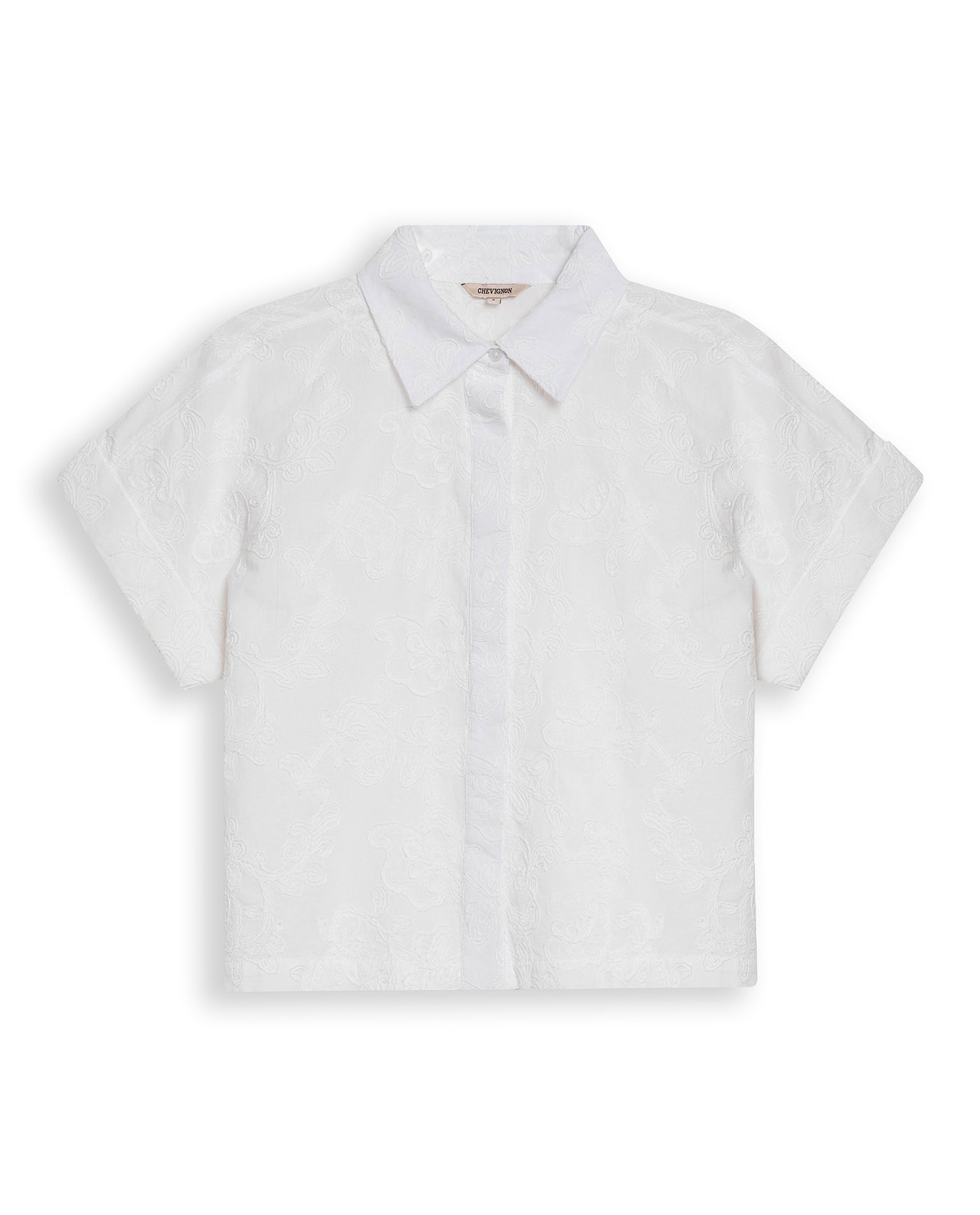 Womens Shirt Oversized Cotton Embroidered Short Sleeve - White 63_711H016_BLA110601_3