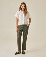 Womens Shirt Oversized Cotton Embroidered Short Sleeve - White 63_711H016_BLA110601_4