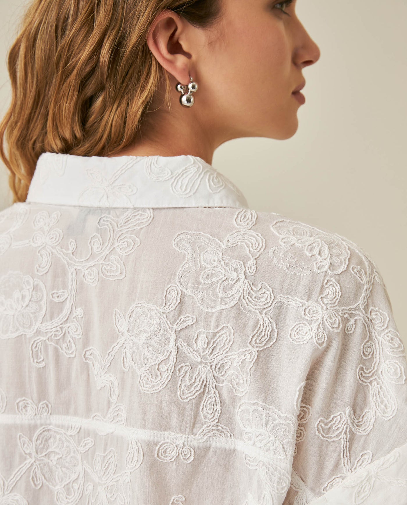 Womens Shirt Oversized Cotton Embroidered Short Sleeve - White 63_711H016_BLA110601_7