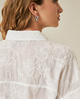 Womens Shirt Oversized Cotton Embroidered Short Sleeve - White 63_711H016_BLA110601_7