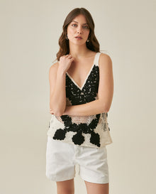 Womens Blouse Strap V-Neck Acrylic Continuous Embroidery - Black 63_711H017_NEG194007_0