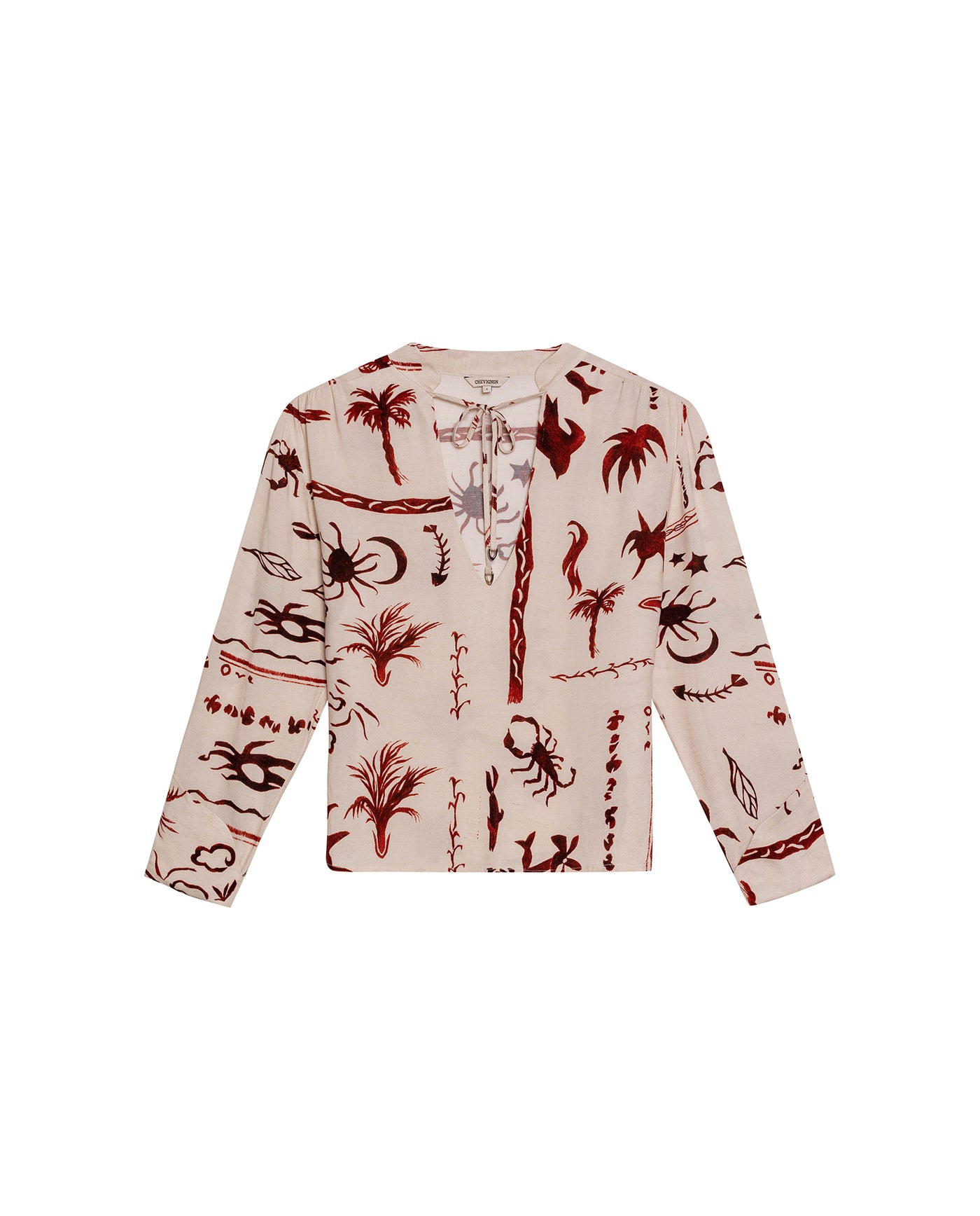 Womens Shirt Wide Silhouette Viscose–Linen Print Mandarin Collar - Raw 63_711H019_CRU131011_3