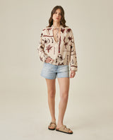 Womens Shirt Wide Silhouette Viscose–Linen Print Mandarin Collar - Raw 63_711H019_CRU131011_4
