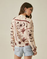 Womens Shirt Wide Silhouette Viscose–Linen Print Mandarin Collar - Raw 63_711H019_CRU131011_6