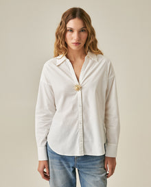Womens Shirt Wide Silhouette Cotton–Elastomer Removable Pin - Mothers - White 63_711H020_BLA110601_0