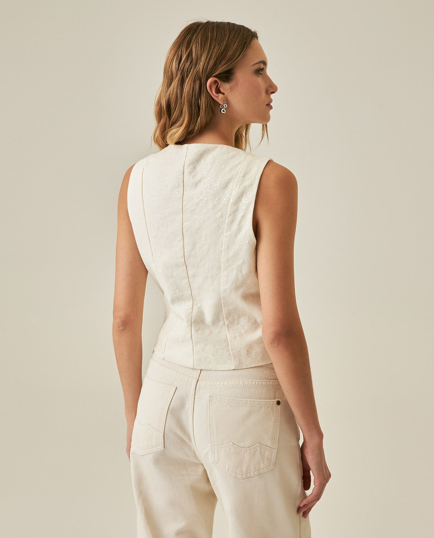 Womens Vest Straight Silhouette Cotton–Tencel Blend Sheer Sequins - Raw 63_711H021_CRU114302_6
