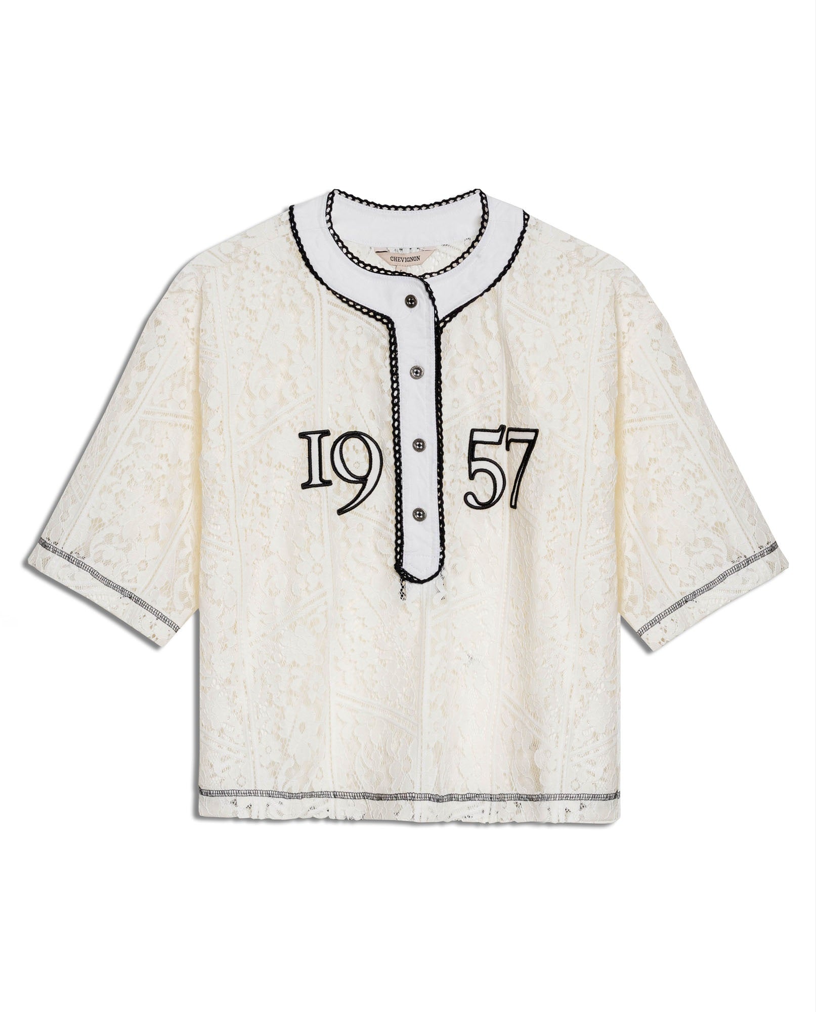 Womens T-Shirt Oversized Nylon–Cotton Sheer Poplin Flower Pattern - Raw 63_711H022_CRU114302_3