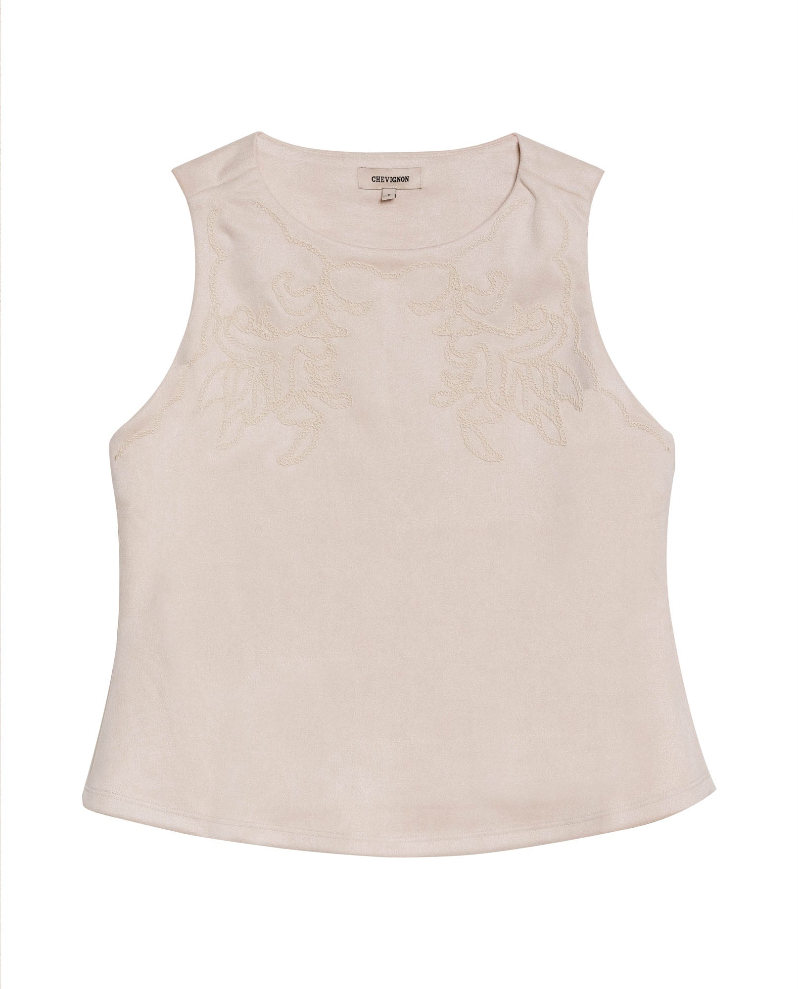Womens Blouse Straight Silhouette Polyester–Elastane Suede Fabric Sleeveless - Beige 63_711H023_BEI140002_3