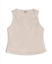 Womens Blouse Straight Silhouette Polyester–Elastane Suede Fabric Sleeveless - Beige 63_711H023_BEI140002_3