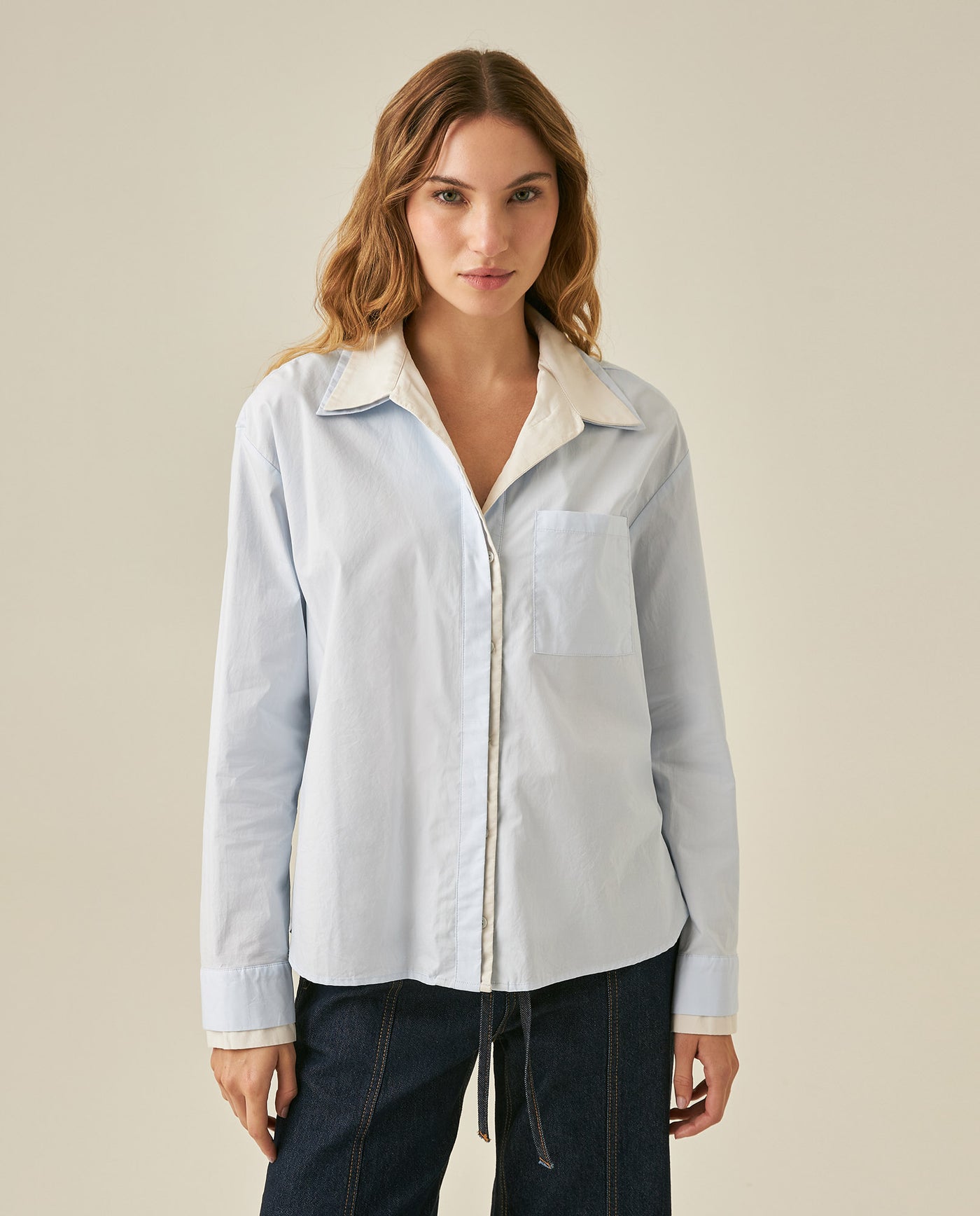 Womens Relaxed Fit Cotton Stretch Shirt - Blue 63_711H701_AZU144206_0