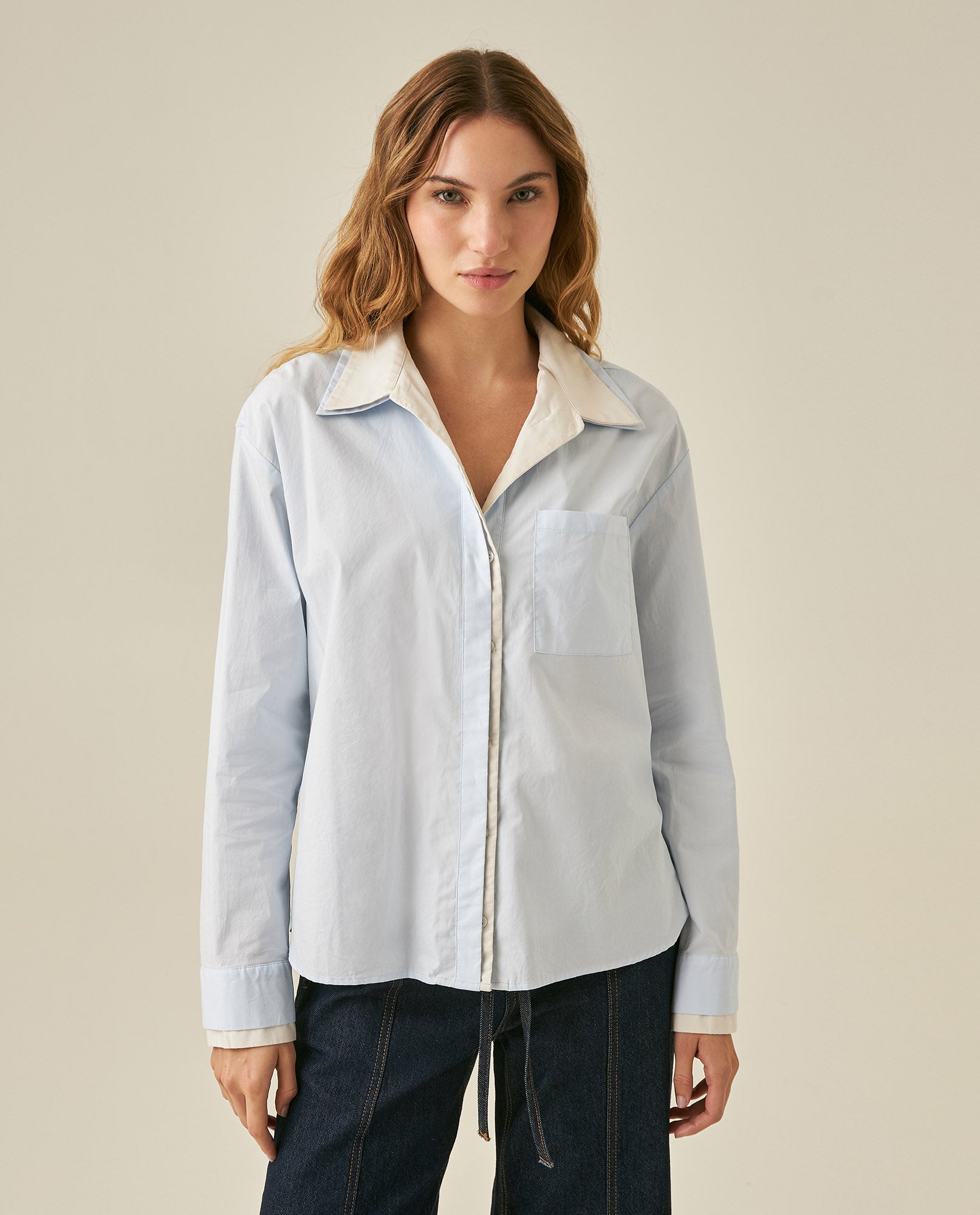 Womens Relaxed Fit Cotton Stretch Shirt - Blue 63_711H701_AZU144206_0