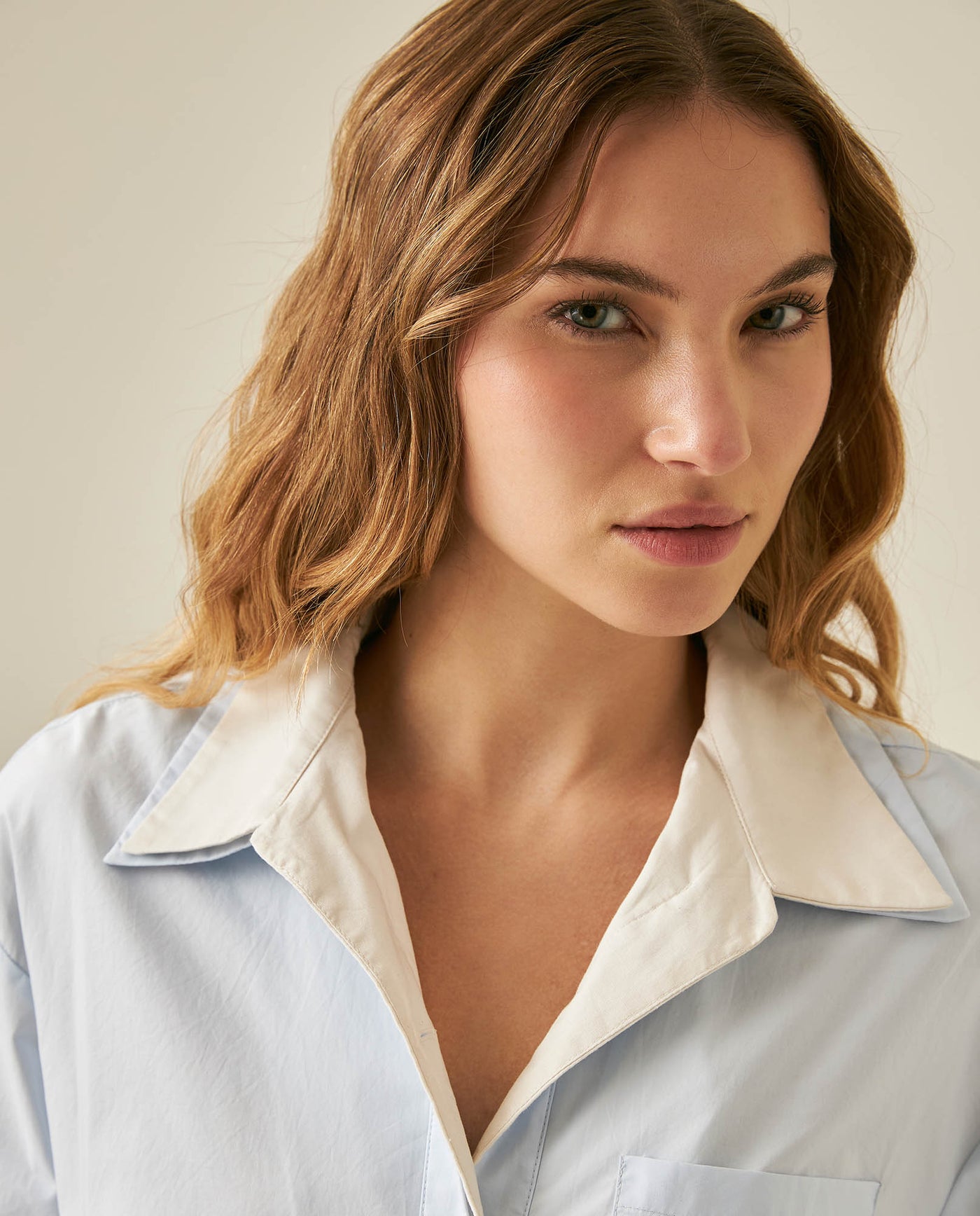Womens Relaxed Fit Cotton Stretch Shirt - Blue 63_711H701_AZU144206_5