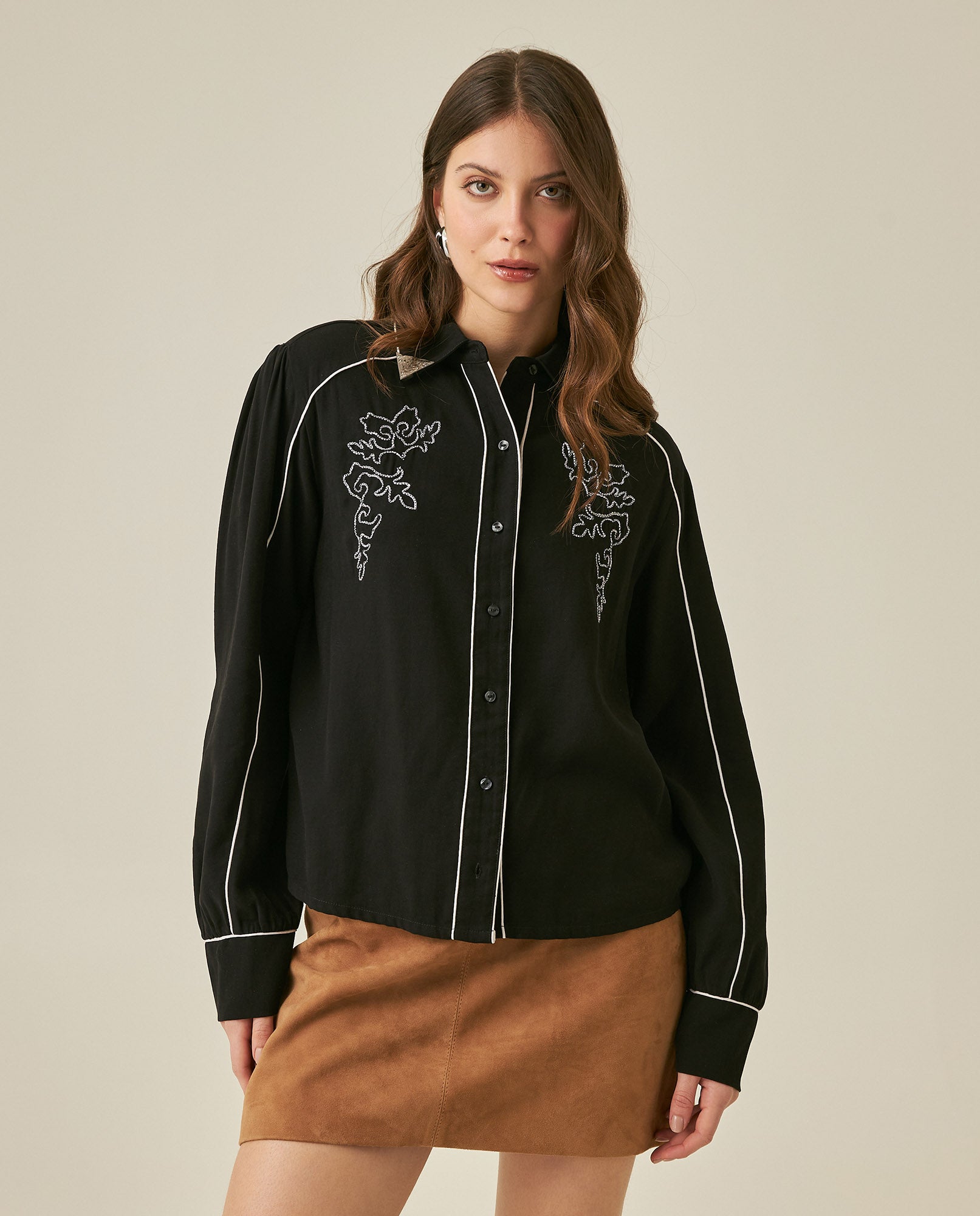Women's Shirt Western Straight Silhouette Rayon Blend Tips Flower