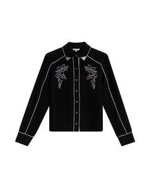 Womens Shirt Western Straight Silhouette Rayon Blend Tips Flower Embroidery - Gray 63_711H702_GRI194006_3