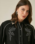 Womens Shirt Western Straight Silhouette Rayon Blend Tips Flower Embroidery - Gray 63_711H702_GRI194006_5