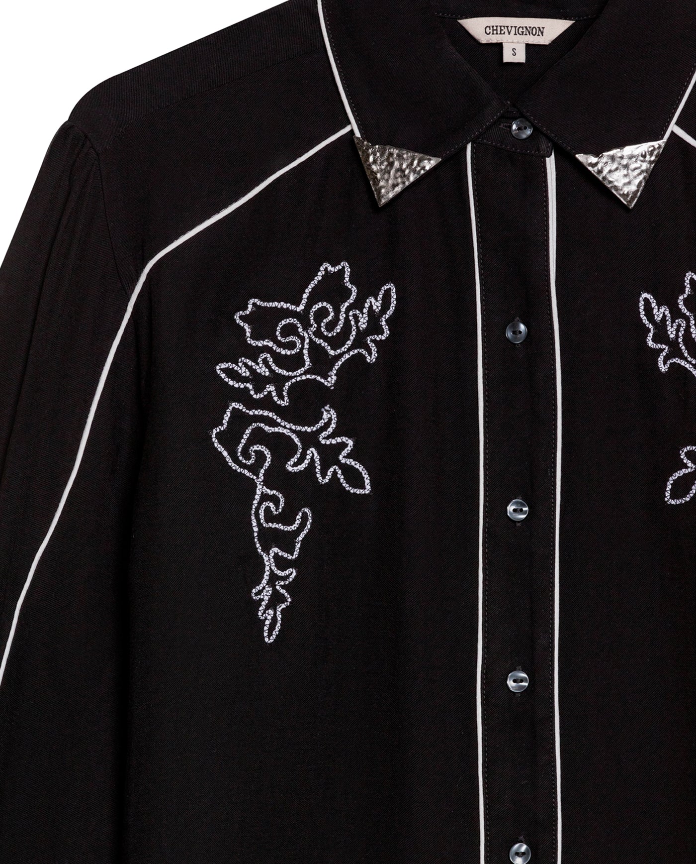 Womens Shirt Western Straight Silhouette Rayon Blend Tips Flower Embroidery - Gray 63_711H702_GRI194006_8