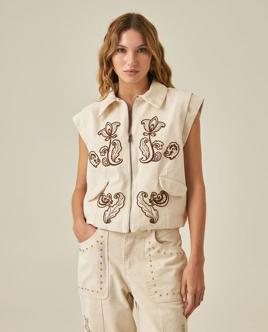 Womens Vest Western Straight Silhouette Cotton Double Garment Simulation - Raw 63_711H703_CRU110606_0