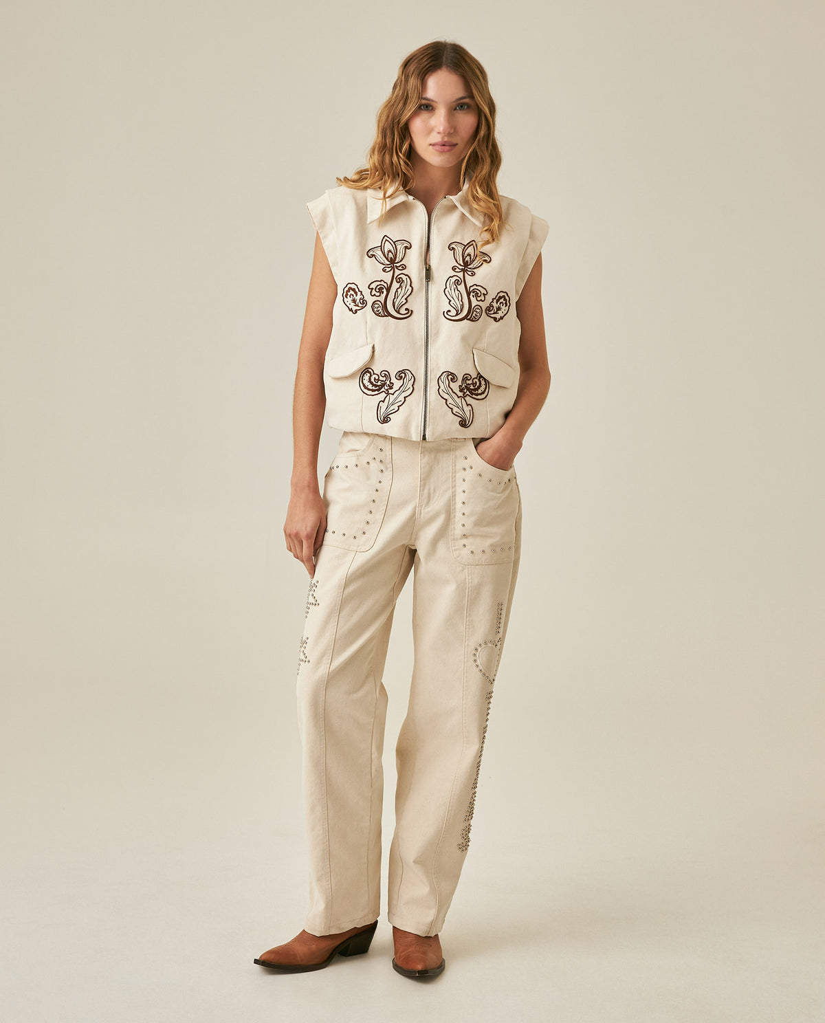 Womens Vest Western Straight Silhouette Cotton Double Garment Simulation - Raw 63_711H703_CRU110606_4