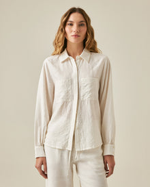 Womens Linen Blend Textured Shirt - White 63_711H711_BLA110601_0