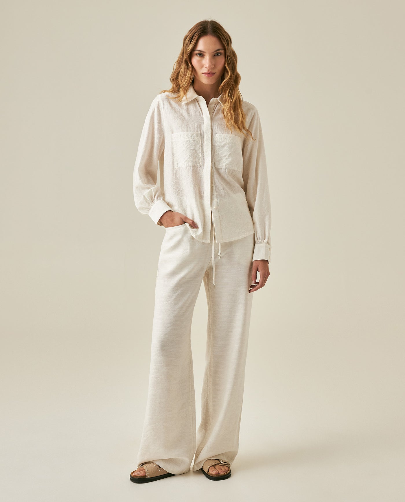 Womens Linen Blend Textured Shirt - White 63_711H711_BLA110601_4