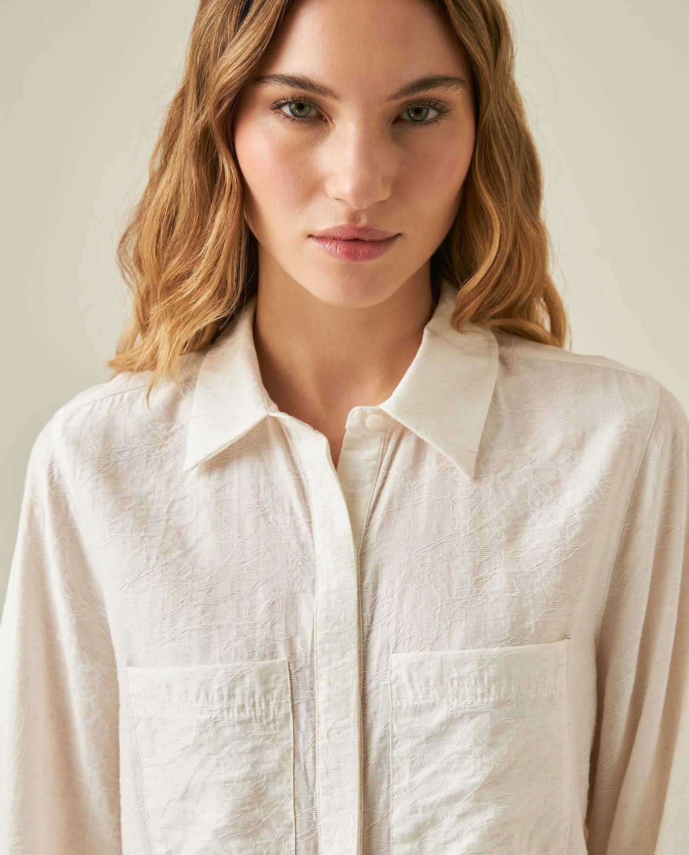 Womens Linen Blend Textured Shirt - White 63_711H711_BLA110601_5