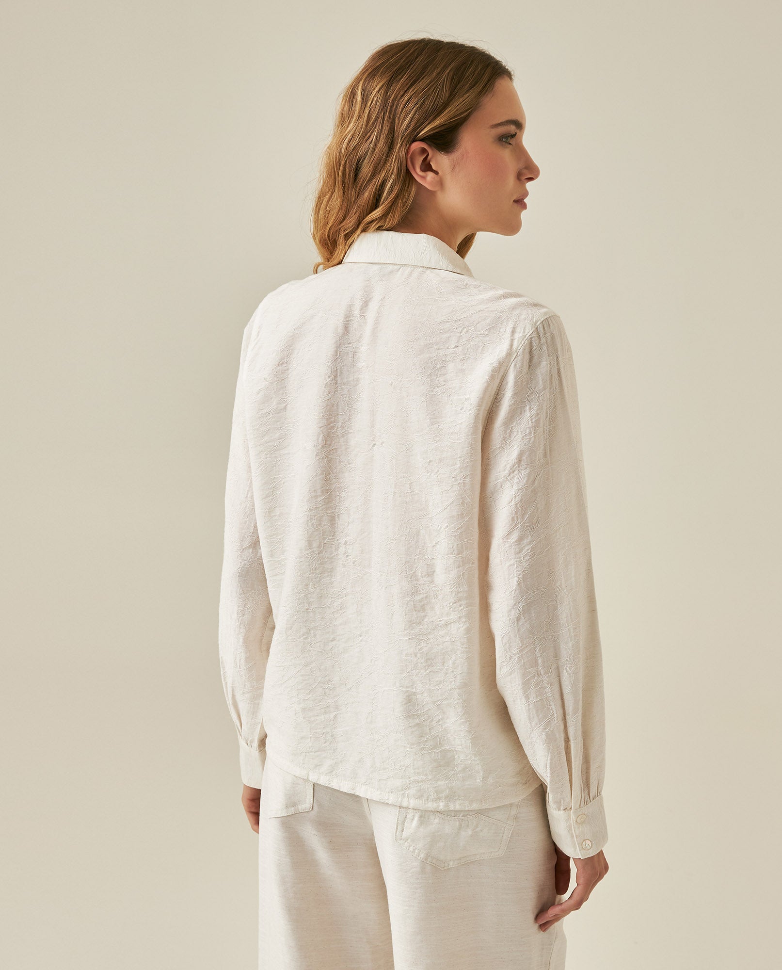 Womens Linen Blend Textured Shirt - White 63_711H711_BLA110601_6