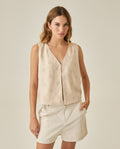 Womens Embroidered Linen-Effect Vest - Beige 63_711H714_BEI161407_0
