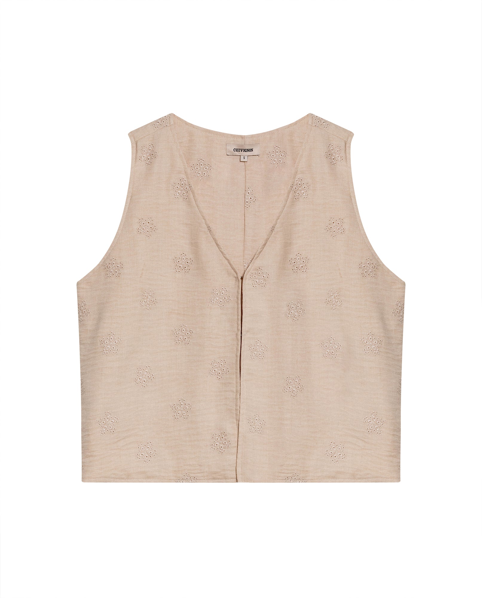 Womens Embroidered Linen-Effect Vest - Beige 63_711H714_BEI161407_3